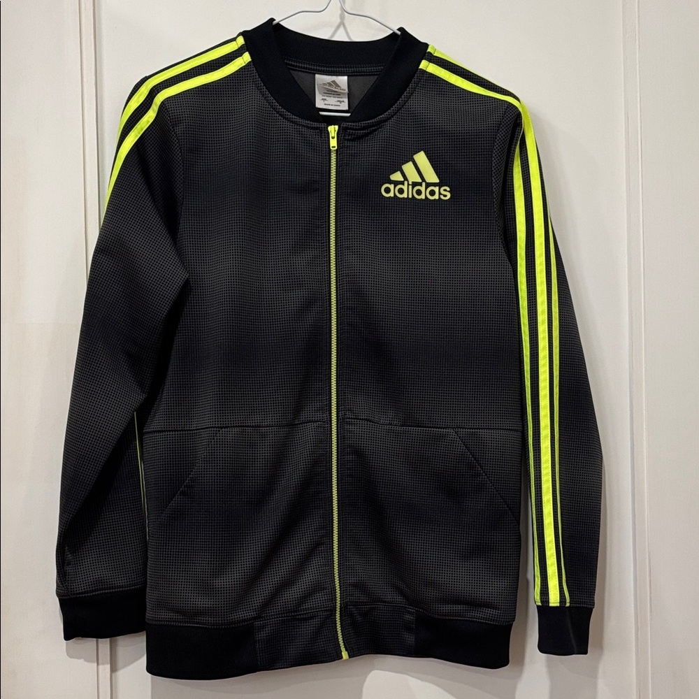 Adidas Black Track Jacket with Bright Yellow Accents
